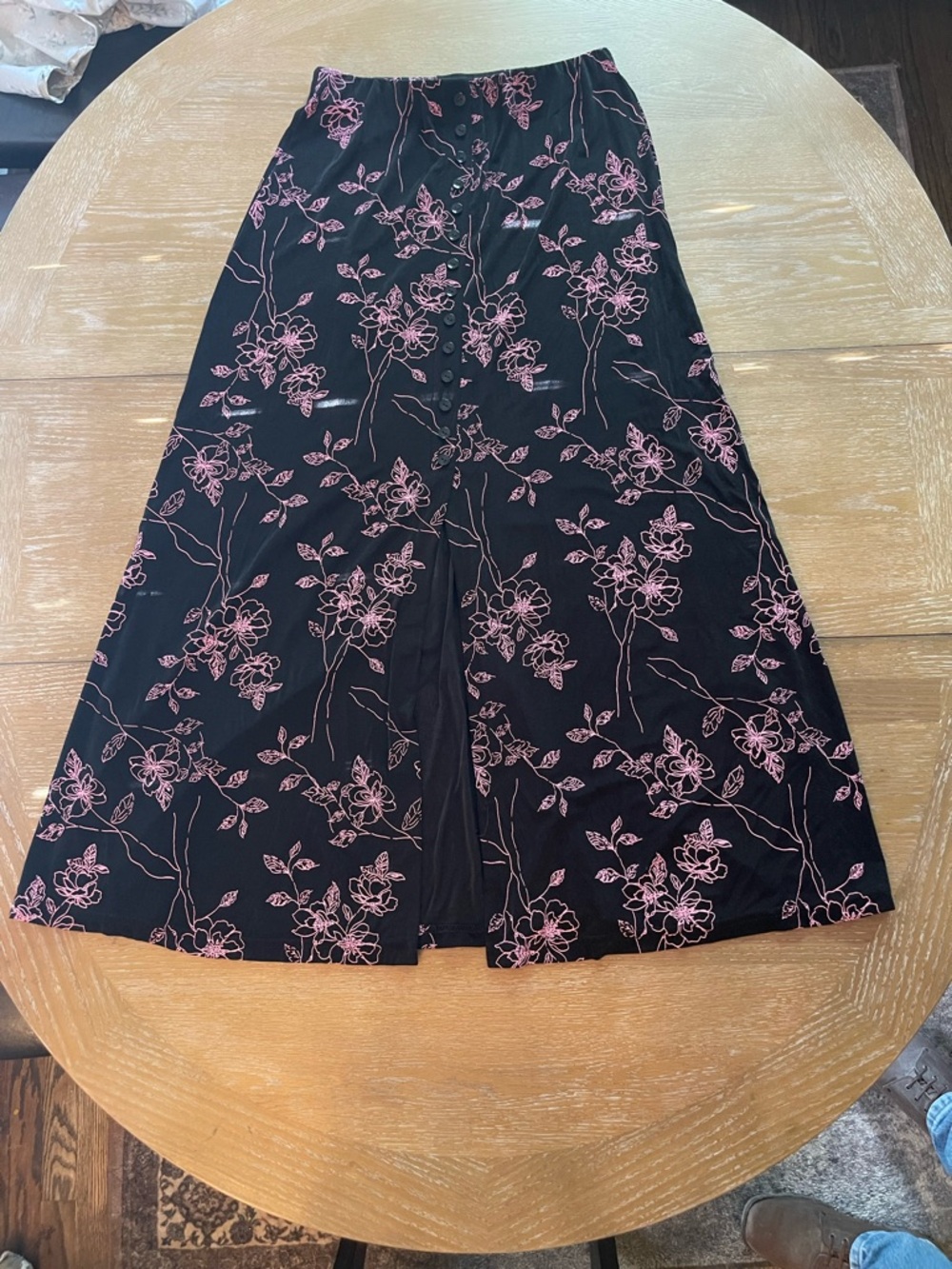 Briggs New York Black A-Line Skirt with Pink Floral Outline